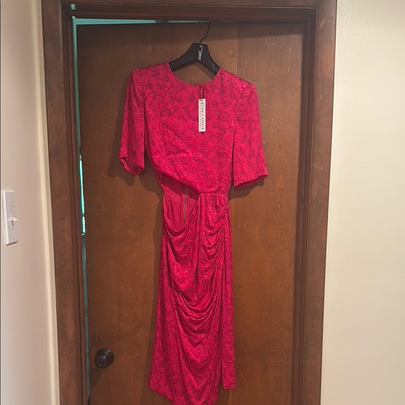 Alice + Olivia Red Ruched Wrap Midi Dress - Picture 1 of 3